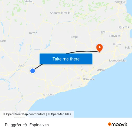 Puiggròs to Espinelves map