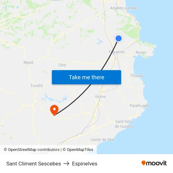 Sant Climent Sescebes to Espinelves map
