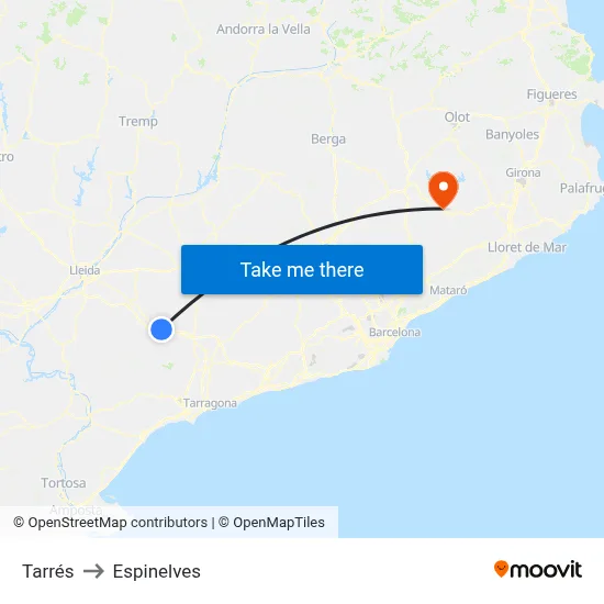 Tarrés to Espinelves map
