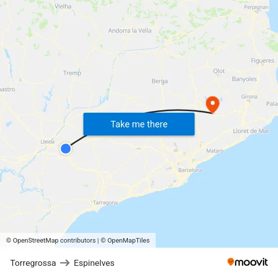 Torregrossa to Espinelves map