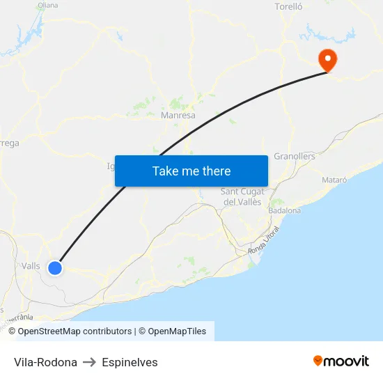 Vila-Rodona to Espinelves map