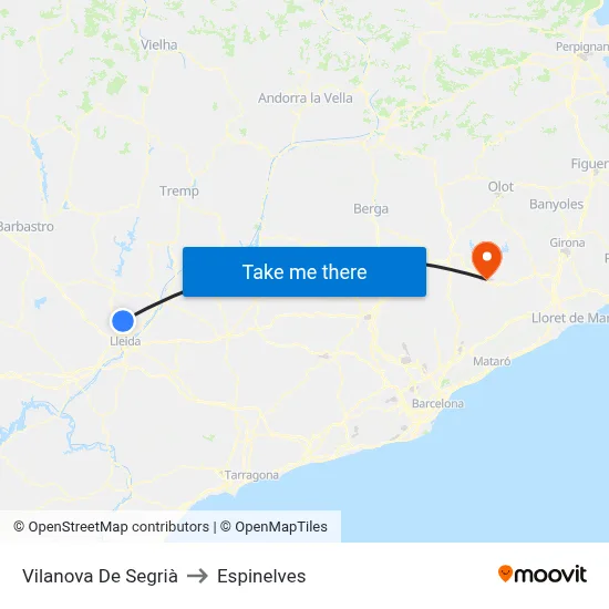 Vilanova De Segrià to Espinelves map