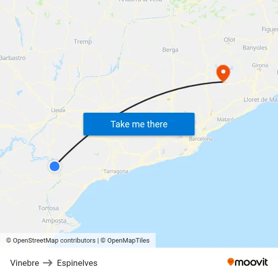 Vinebre to Espinelves map