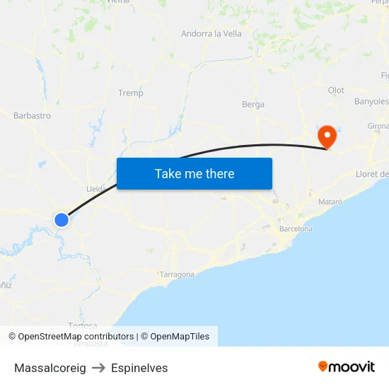 Massalcoreig to Espinelves map