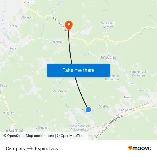 Campins to Espinelves map