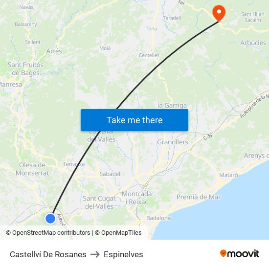 Castellví De Rosanes to Espinelves map