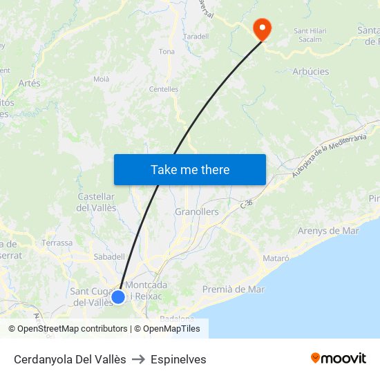 Cerdanyola Del Vallès to Espinelves map