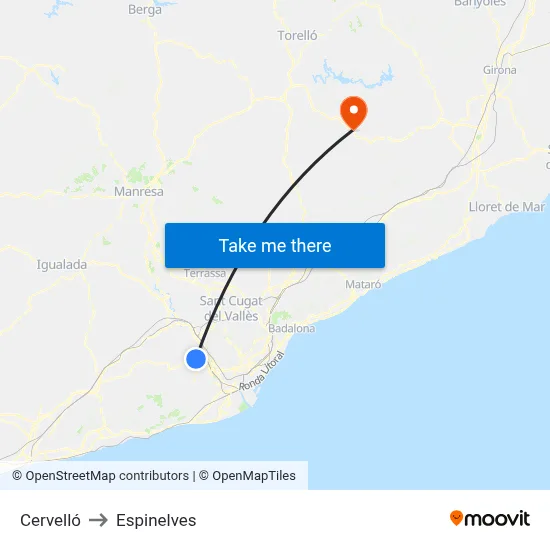 Cervelló to Espinelves map