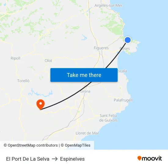 El Port De La Selva to Espinelves map