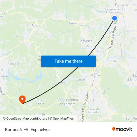 Borrassà to Espinelves map