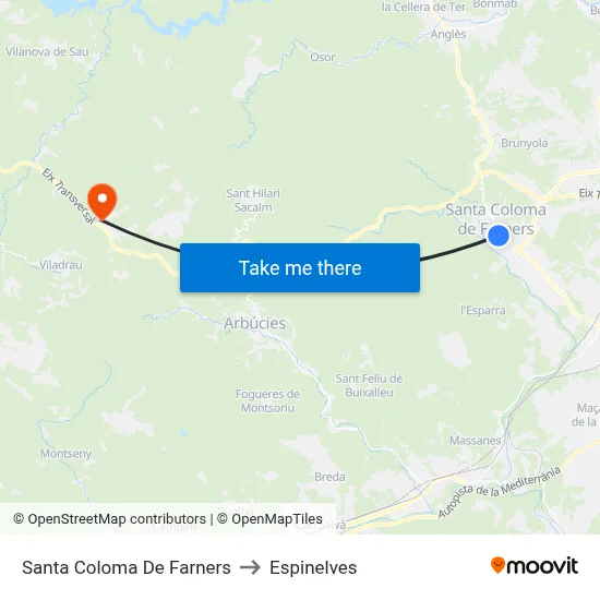 Santa Coloma De Farners to Espinelves map