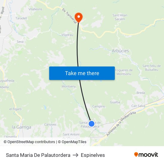 Santa Maria De Palautordera to Espinelves map