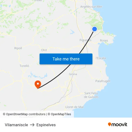 Vilamaniscle to Espinelves map