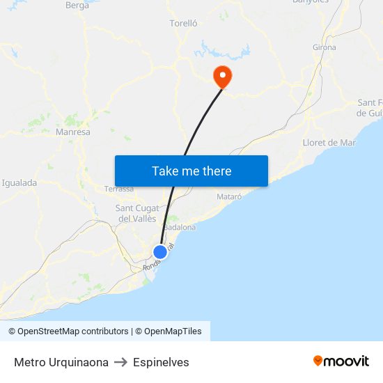 Metro Urquinaona to Espinelves map