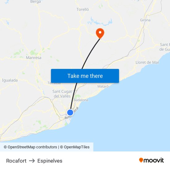 Rocafort to Espinelves map