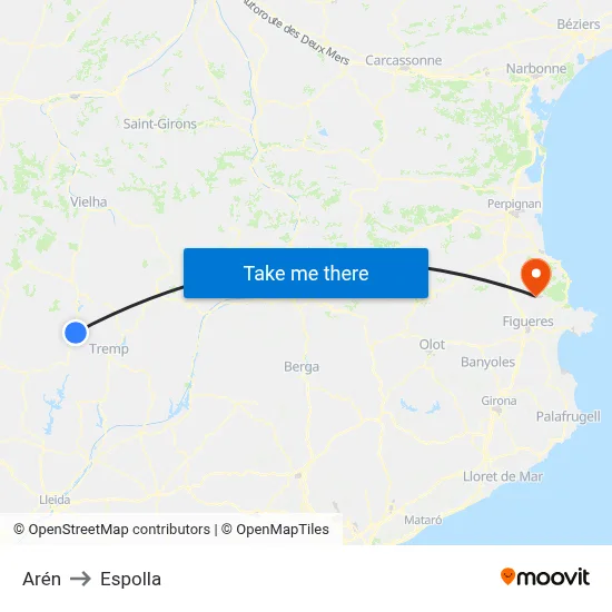 Arén to Espolla map