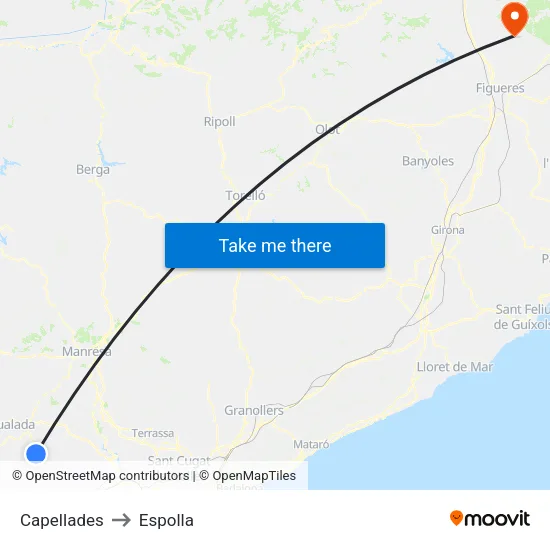 Capellades to Espolla map