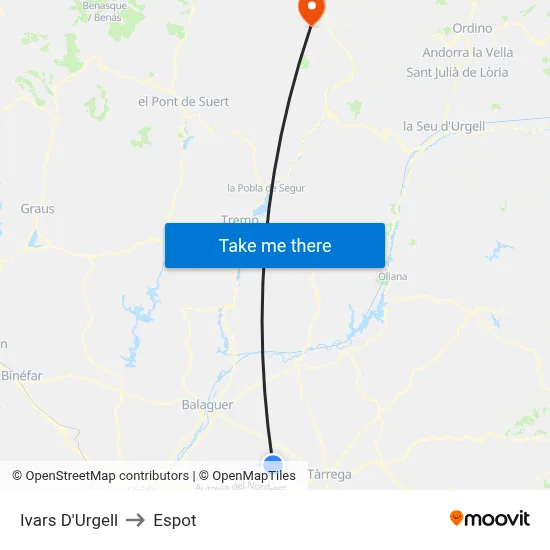 Ivars D'Urgell to Espot map