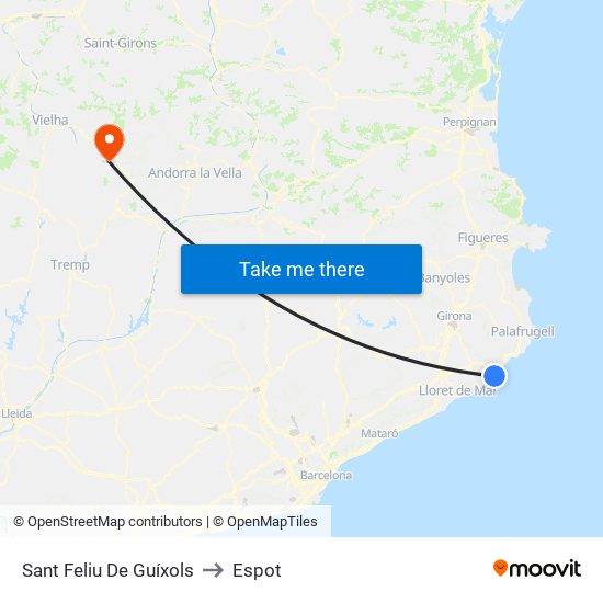 Sant Feliu De Guíxols to Espot map