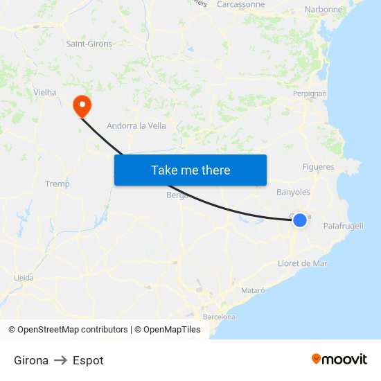 Girona to Espot map