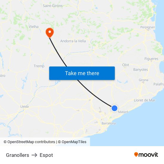 Granollers to Espot map