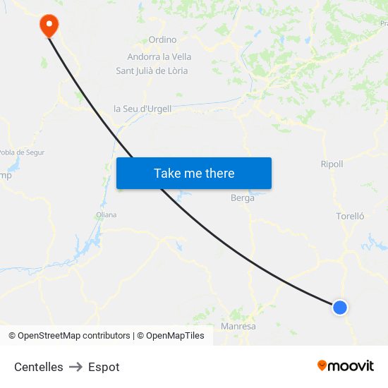 Centelles to Espot map