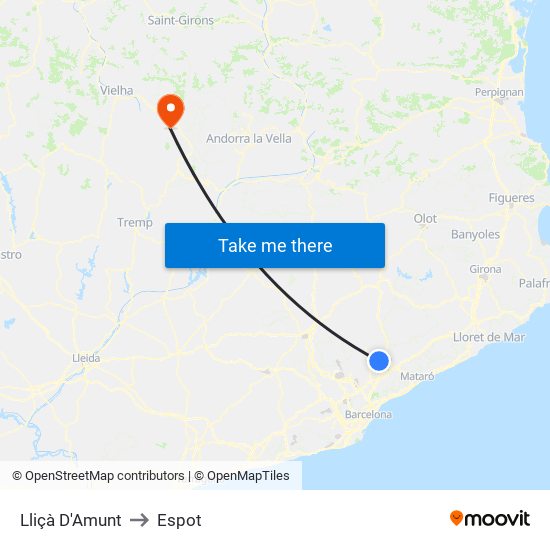 Lliçà D'Amunt to Espot map