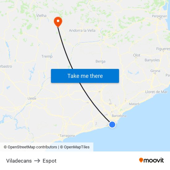 Viladecans to Espot map