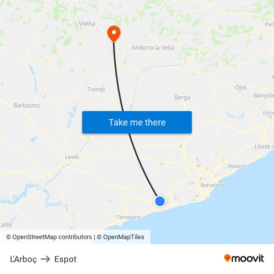 L'Arboç to Espot map