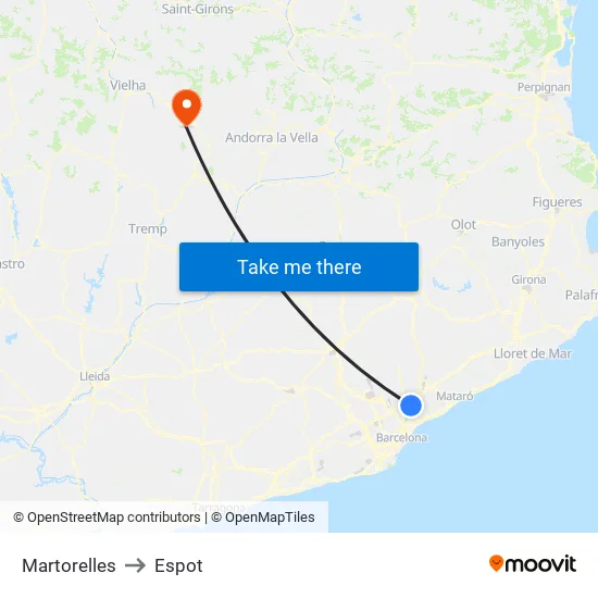 Martorelles to Espot map