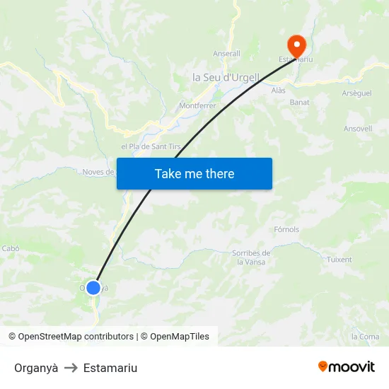 Organyà to Estamariu map