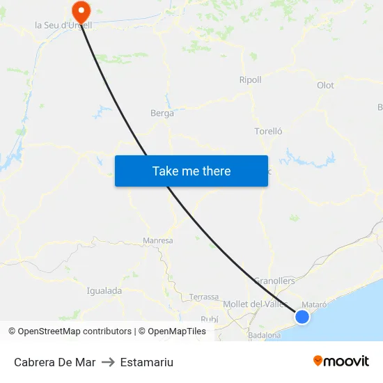 Cabrera De Mar to Estamariu map