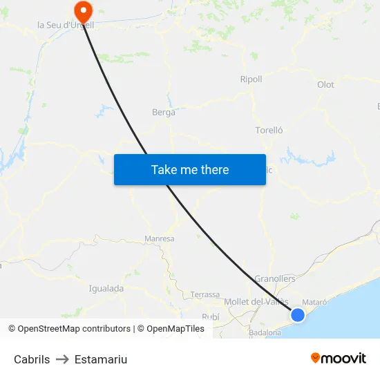 Cabrils to Estamariu map