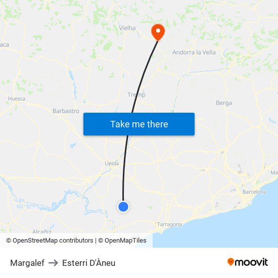 Margalef to Esterri D'Àneu map