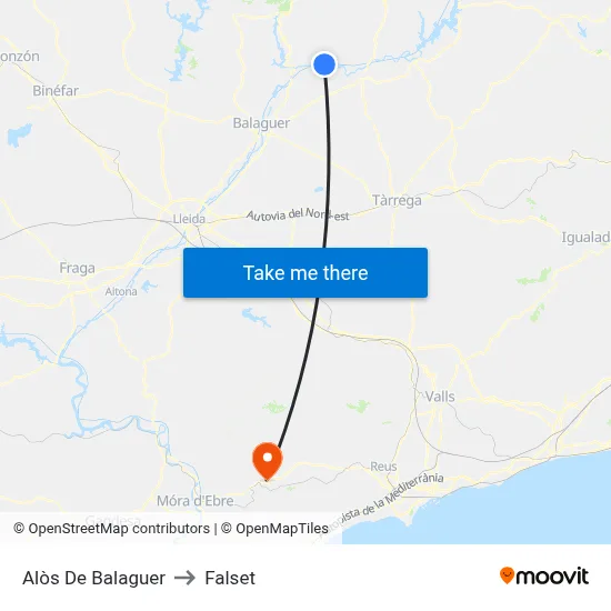 Alòs De Balaguer to Falset map