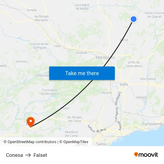 Conesa to Falset map