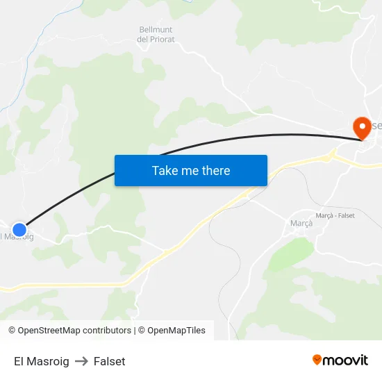 El Masroig to Falset map