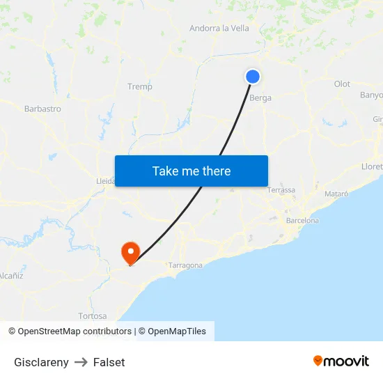 Gisclareny to Falset map