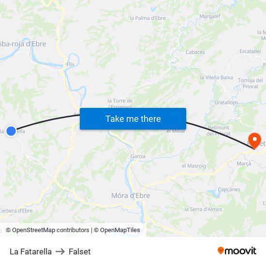 La Fatarella to Falset map