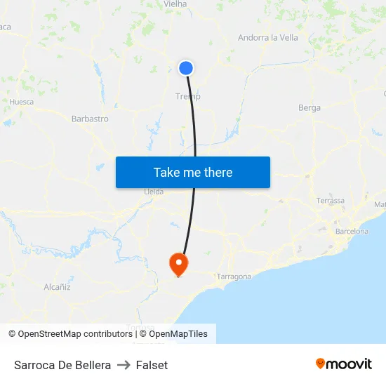 Sarroca De Bellera to Falset map