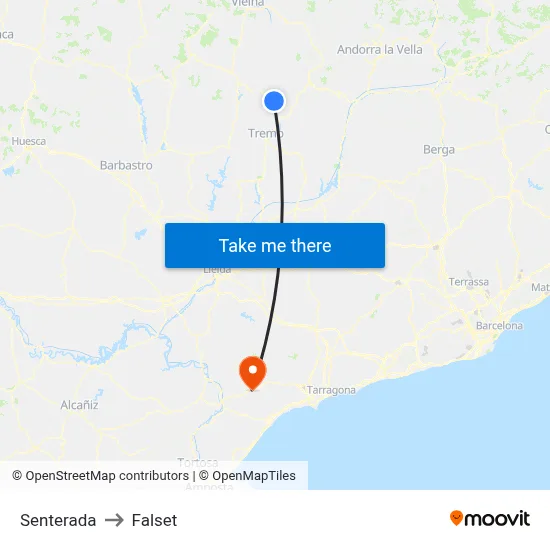 Senterada to Falset map