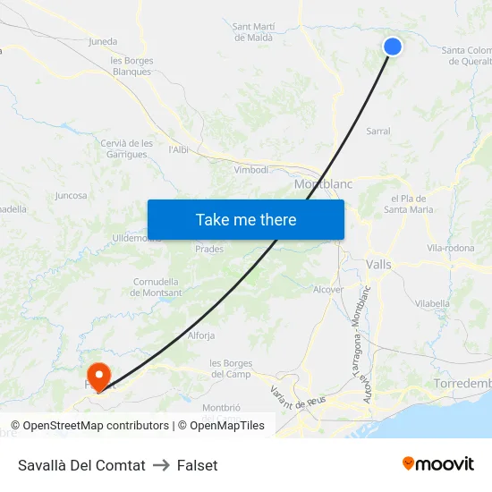 Savallà Del Comtat to Falset map