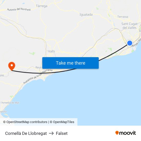 Cornellà De Llobregat to Falset map