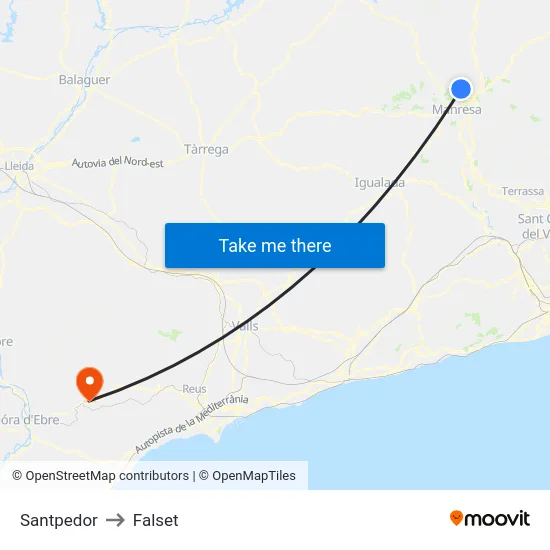 Santpedor to Falset map
