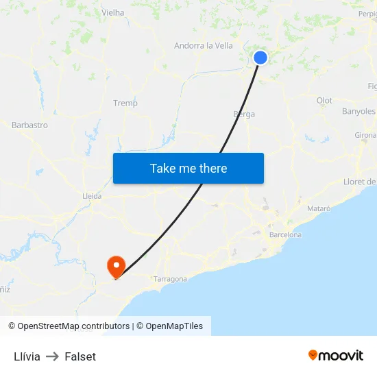 Llívia to Falset map