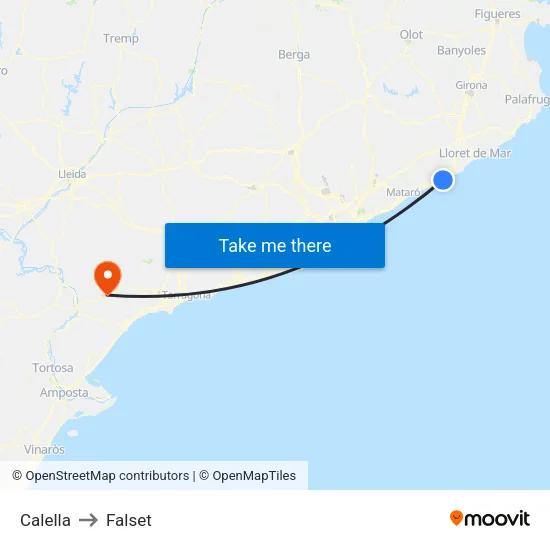 Calella to Falset map