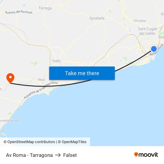 Av Roma - Tarragona to Falset map