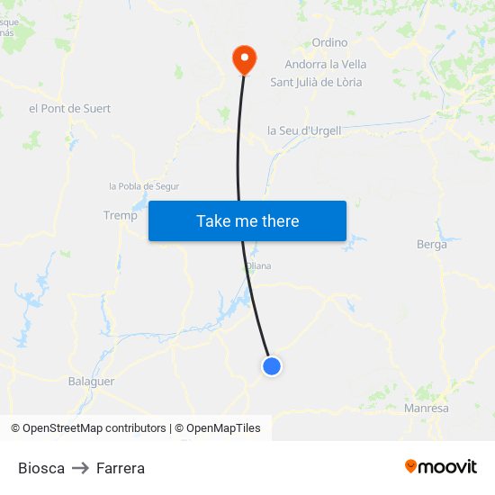 Biosca to Farrera map