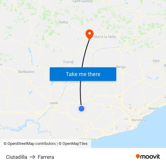 Ciutadilla to Farrera map