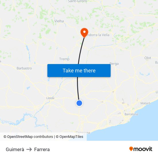 Guimerà to Farrera map